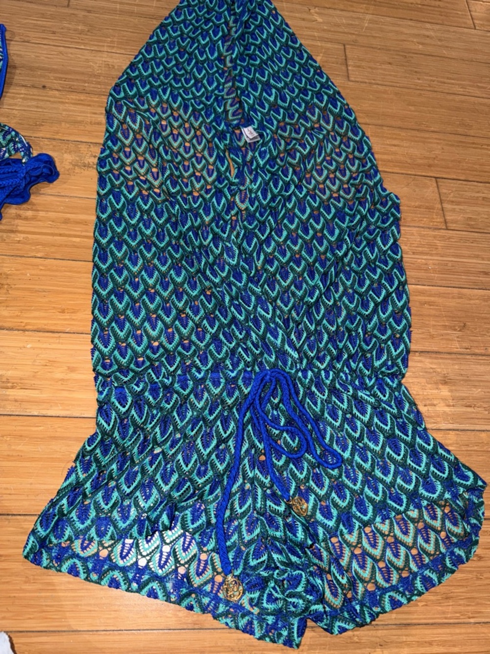 Luli Fama Blue and Teal Crochet Cover-Up